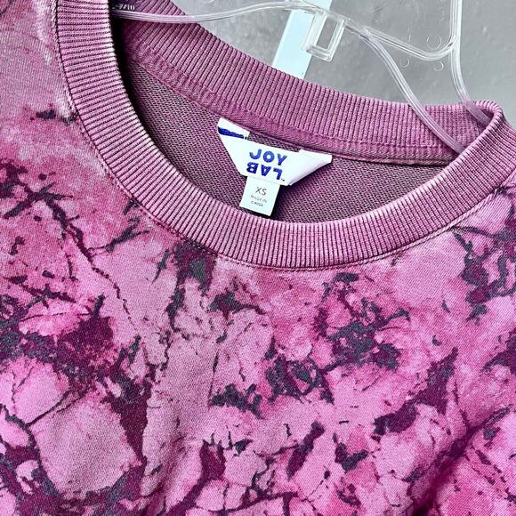Joy Lab French Terry Sweatshirt Womens X-Small Red Pink Tie Dye Crop Boho Comfy - Picture 2 of 10